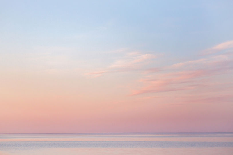pink sky and ocean, landscape